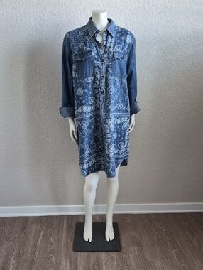 Chaps Denim Bandana Print Shirt Dress - Blue